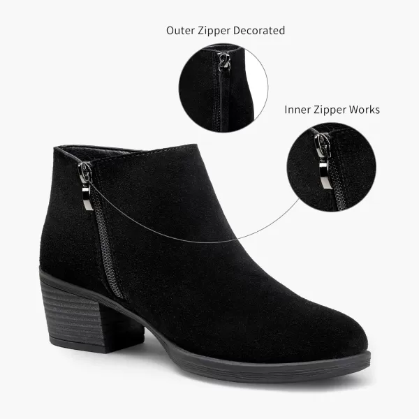 Vepose Womens Suede Leather Ankle Boots  Fashion Bootieswith Inner ZipperLow Booties9002black