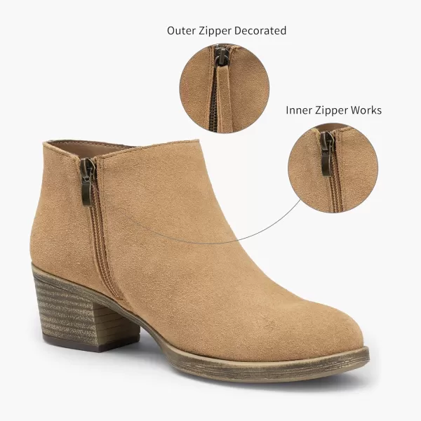 Vepose Womens Suede Leather Ankle Boots  Fashion Bootieswith Inner ZipperLow Booties9002camel Brown