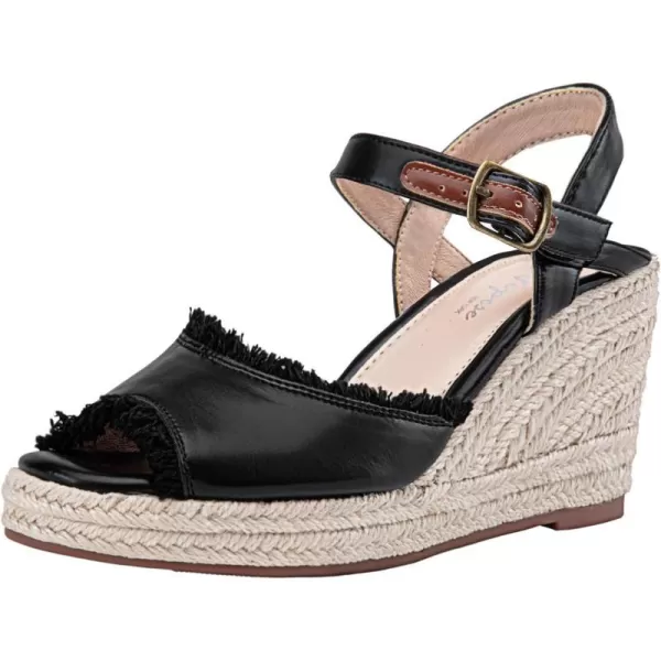 Vepose Womens 80 Espadrilles Wedge Sandals  Peep Toe High Heel Platform SandalsAnkle BucklePeep Toe880black Pu