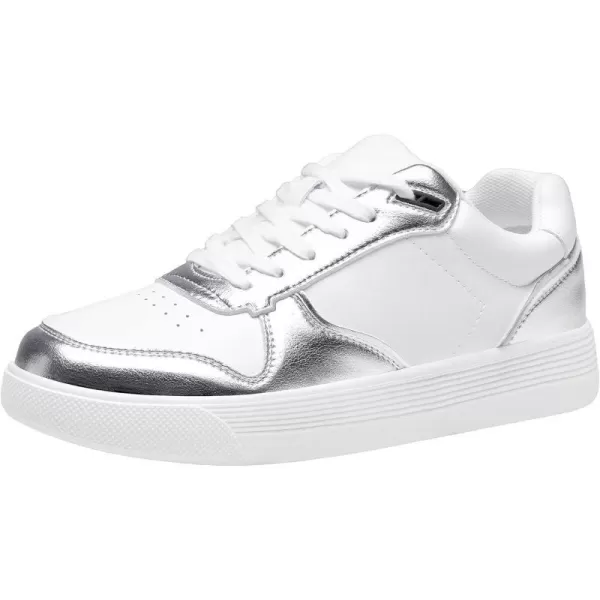 Vepose Womens 8001 Fashion Sneakers Arch Support Laceup Casual Sneaker Tennis Walking Dress Shoes for LadyLaces Sneaker8001white Silver