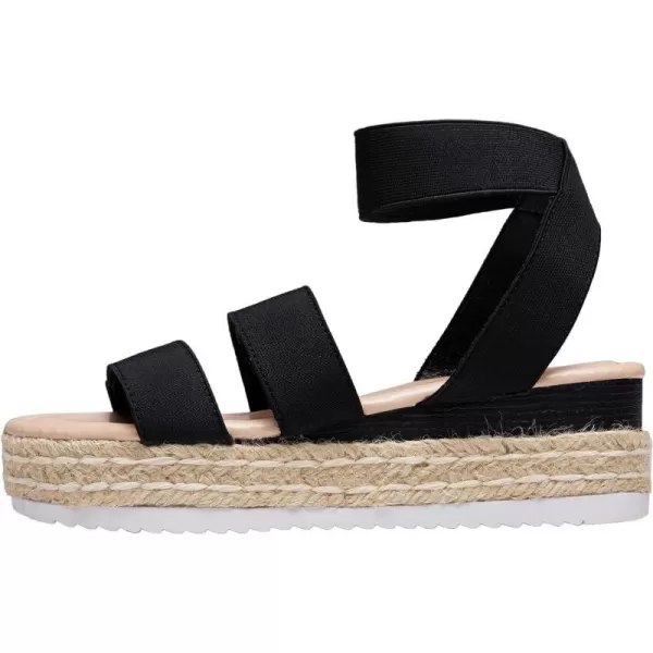 Vepose Womens 876 Double Elastic Strap Cute Sandal Open Toe Espadrilles Platform Wedge SandalsCute Espadrilles876black