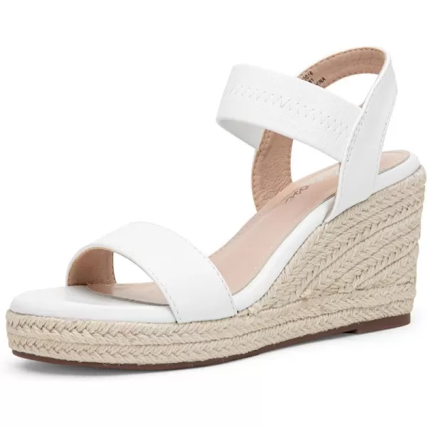 Vepose Womens 881 Wedge Sandals Elastic Ankle Strap Espadrilles Platform Open Toe High Heel Stretch Textile Bridal ShoesWedge881whitepu