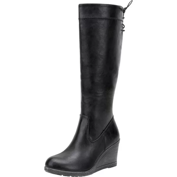 Vepose Womens 9651 Knee High Boots Fashion Wedge Heel Calf Boot for WomenPlatform Boots9651black