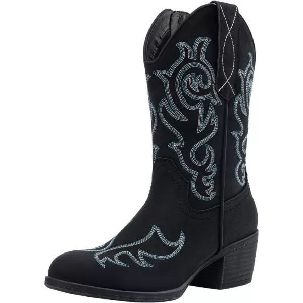 Vepose Womens Cowboy Boots 9800Mid Calf CowgirlWestern Embroidered Pullon Boots for LadiesModern Cowboy9800black