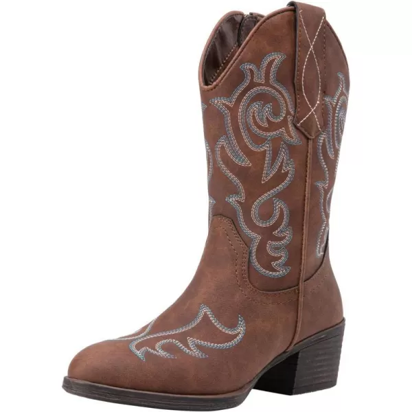 Vepose Womens Cowboy Boots 9800Mid Calf CowgirlWestern Embroidered Pullon Boots for LadiesModern Cowboy9800brown