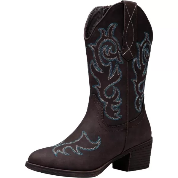 Vepose Womens Cowboy Boots 9800Mid Calf CowgirlWestern Embroidered Pullon Boots for LadiesModern Cowboy9800dark Brown