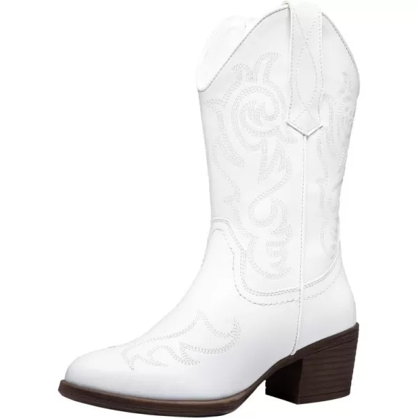 Vepose Womens Cowboy Boots 9800Mid Calf CowgirlWestern Embroidered Pullon Boots for LadiesModern Cowboy9800white