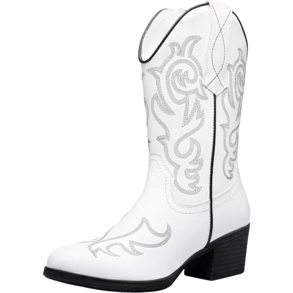 Vepose Womens Cowboy Boots 9800Mid Calf CowgirlWestern Embroidered Pullon Boots for LadiesModern Cowboy9800white Black