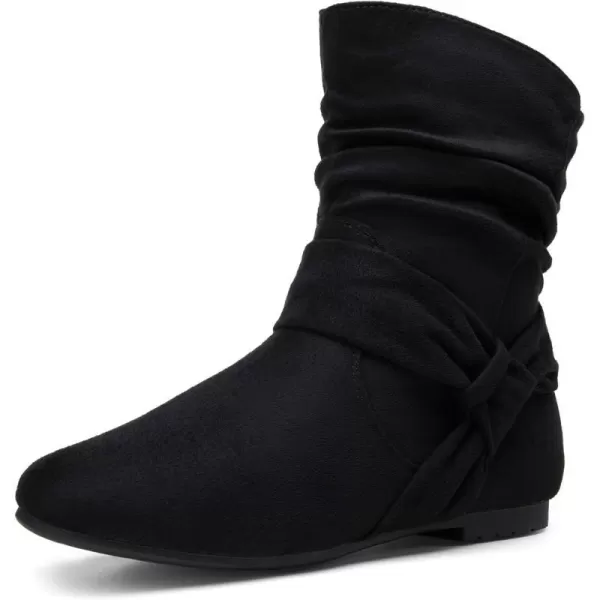 Vepose Womens Mid Calf Boots Fashion Slouch Flat Ankle Booties with ComfortZipper939ablack