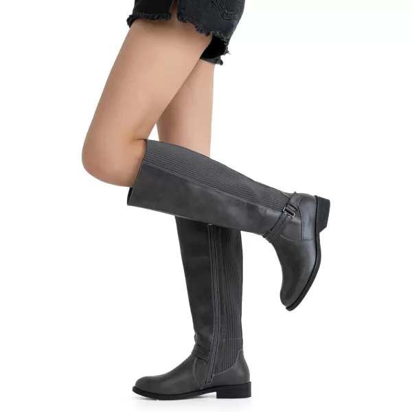 Vepose Womens 952 Stretch Riding Retro Fashion Knee High BootsGreyknitting Boots 955