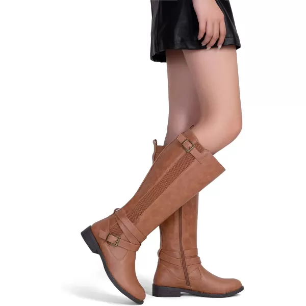 Vepose Womens 952 Stretch Riding Retro Fashion Knee High BootsYellow Brownriding Retro 952