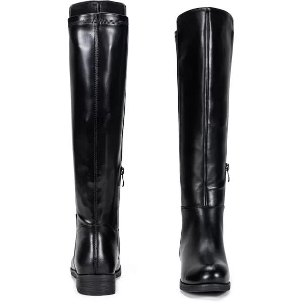 Vepose Womens 9662 Knee High Boots Casual Tall Riding Boots Low Flat Heel Comfortable and Inner ZipperKnee High Boots9662black Pu