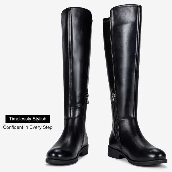 Vepose Womens 9662 Knee High Boots Casual Tall Riding Boots Low Flat Heel Comfortable and Inner ZipperKnee High Boots9662black Pu