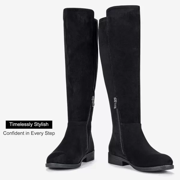 Vepose Womens 9662 Knee High Boots Casual Tall Riding Boots Low Flat Heel Comfortable and Inner ZipperKnee High Boots9662black Suede