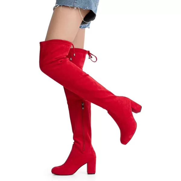 Vepose Womens 991 Suede Boots Over The Knee High Vegan 303 Inch Chunky Heels Side Zipper Adjustable Opening ShoesSuede991red