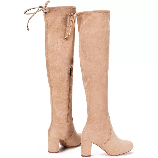 Vepose Womens 991 Suede Boots Over The Knee High Vegan 303 Inch Chunky Heels Side Zipper Adjustable Opening ShoesSuede991sand