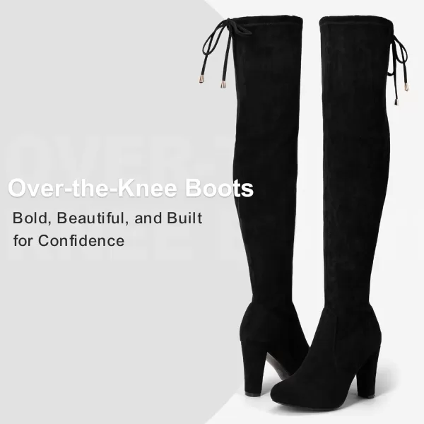 Vepose Womens 994 Fashion Suede 350 Inch Chunky Heel Over The Knee High Boots with ZipperBlackknee High 994