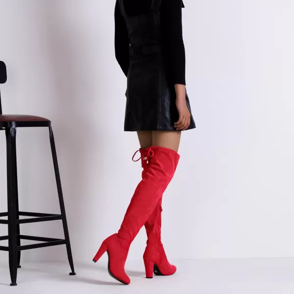 Vepose Womens 994 Fashion Suede 350 Inch Chunky Heel Over The Knee High Boots with ZipperRedknee High 994