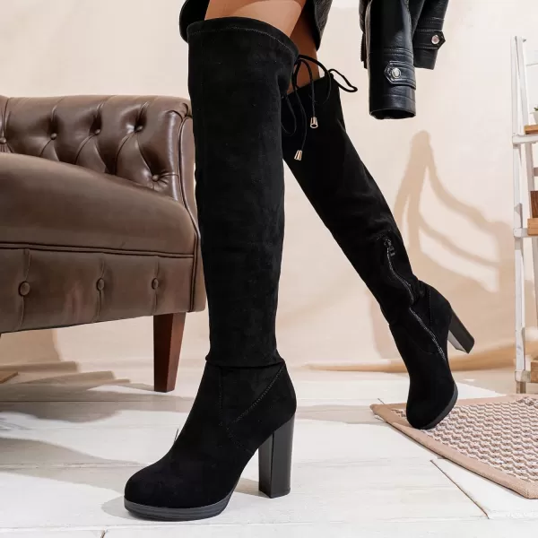 Vepose Womens 996 Thigh High Over The Knee Boots Platform 39 Inch Chunky Heel Suede ShoesImitation Grain996black