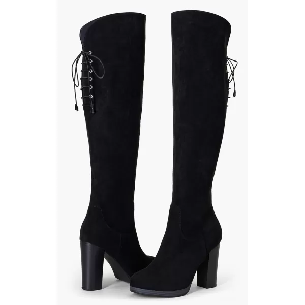 Vepose Womens 996 Thigh High Over The Knee Boots Platform 39 Inch Chunky Heel Suede ShoesImitation Grain997black