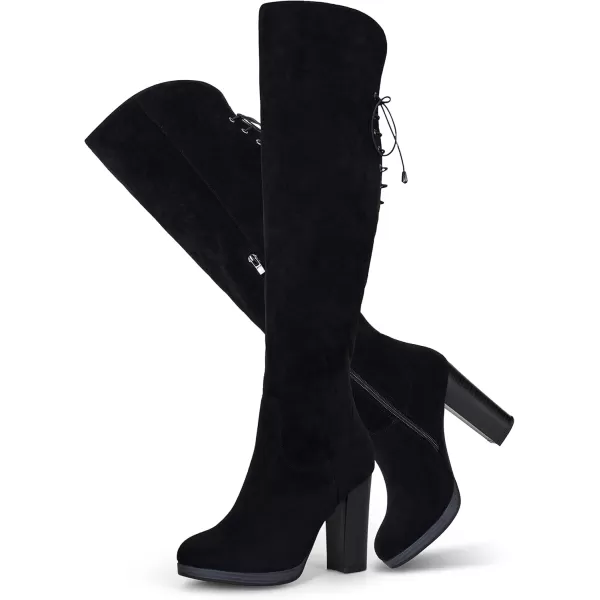 Vepose Womens 996 Thigh High Over The Knee Boots Platform 39 Inch Chunky Heel Suede ShoesImitation Grain997black