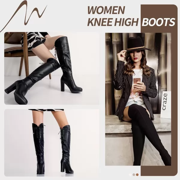 Vepose Womens 996 Thigh High Over The Knee Boots Platform 39 Inch Chunky Heel Suede ShoesImitation Grain997blackpu