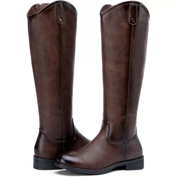 Vepose Womens Knee High Boots 956 Zipper Tall Fashion Wide Calf BootsTall956coffee