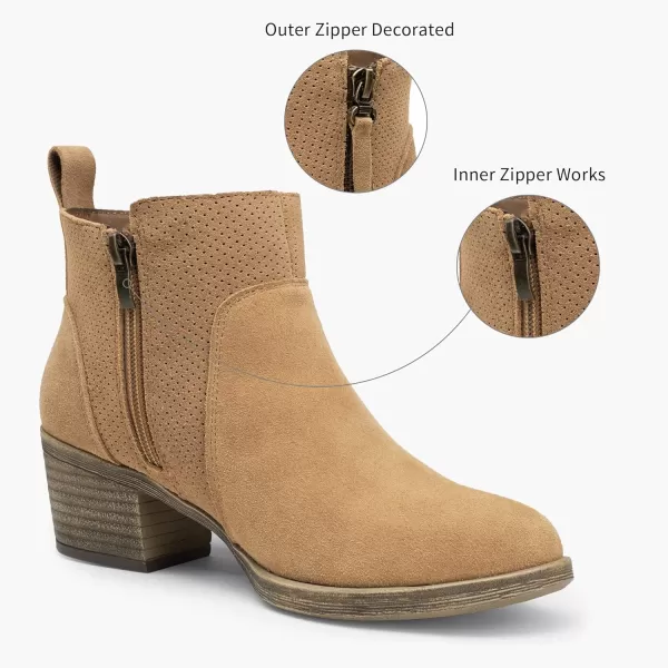 Vepose Womens Suede Leather Ankle Boots Fashion Booties with Inner ZipperDecorate Outer Zip9003camel Brown