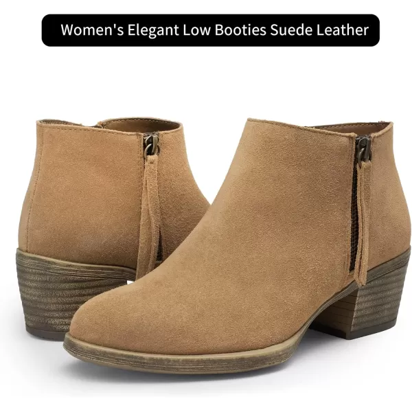 Vepose Womens Suede Leather Ankle Boots Fashion Booties with Inner ZipperLow Booties9002camel Brown