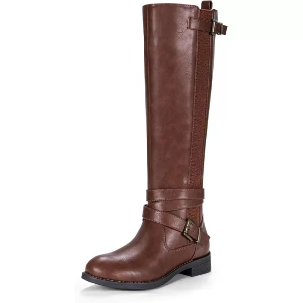 Vepose Womens 952 Stretch Riding Retro Fashion Knee High BootsCoffeeDark Brownriding Retro 952