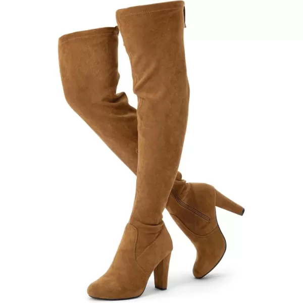 Vepose Womens 994 Fashion Suede 350 Inch Chunky Heel Over The Knee High Boots with ZipperCamelknee High 994