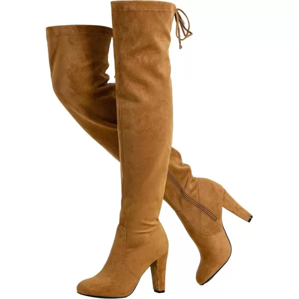 Vepose Womens 994 Fashion Suede 350 Inch Chunky Heel Over The Knee High Boots with ZipperKhakiknee High 994