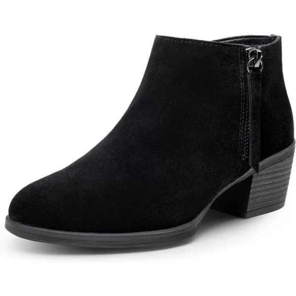 Vepose Womens Suede Leather Ankle Boots Fashion Booties with Inner ZipperLow Booties9002black