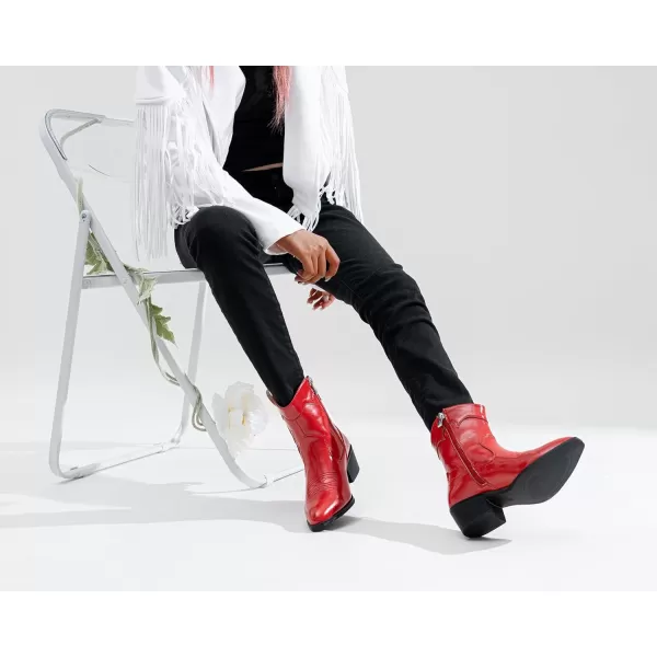 imageVepose Cowboy Boots for Women Embroided Western Cowgirl Boots Pull on Ankle Boots with Inside ZipperWestern Cowboy Boots9815red