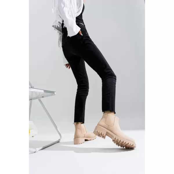 imageVepose Womens 9625 Chelsea Ankle Boots Low Heel Slipon Fashion Cute Short BootiesChelsea Booties9625beige