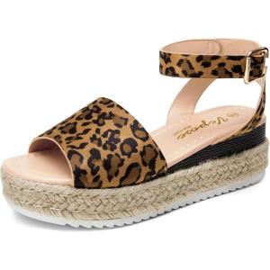 imageVepose Womens 400A Platform Wedge Sandals Summer Espadrilles Sandals with Ankle StrapSummer Sandal400aleopard