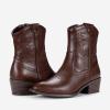 imageVepose Womens 9816 Cowboy Boots Ankle Western Short Cowgirl Embroidered Round Toe Low Heel Booties with Side ZipperBwestern Cowboy Boots9816whisky