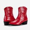 imageVepose Womens 9816 Cowboy Boots Ankle Western Short Cowgirl Embroidered Round Toe Low Heel Booties with Side ZipperWestern Cowboy Boots9816red