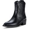imageVepose Womens 9816 Cowboy Boots Ankle Western Short Cowgirl Embroidered Round Toe Low Heel Booties with Side ZipperWestern Cowboy Boots9816black
