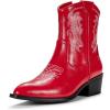 imageVepose Womens 9816 Cowboy Boots Ankle Western Short Cowgirl Embroidered Round Toe Low Heel Booties with Side ZipperWestern Cowboy Boots9816red
