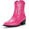 imageVepose Womens 9816 Cowboy Boots Ankle Western Short Cowgirl Embroidered Round Toe Low Heel Booties with Side ZipperWestern Cowboy Boots9816rose Pink