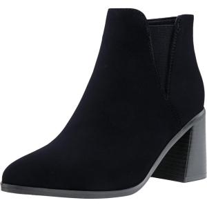 imageVepose Womens 9631 Chunky Heel Ankle Boots Pointed Toe Block Heeled Booties with Side ZipperChunky Chelsea9631black Nubuck