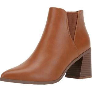 imageVepose Womens 9631 Chunky Heel Ankle Boots Pointed Toe Block Heeled Booties with Side ZipperChunky Chelsea9631brown