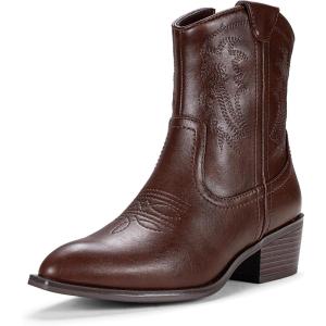 imageVepose Womens 9816 Cowboy Boots Ankle Western Short Cowgirl Embroidered Round Toe Low Heel Booties with Side ZipperBwestern Cowboy Boots9816whisky