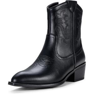 imageVepose Womens 9816 Cowboy Boots Ankle Western Short Cowgirl Embroidered Round Toe Low Heel Booties with Side ZipperWestern Cowboy Boots9816black