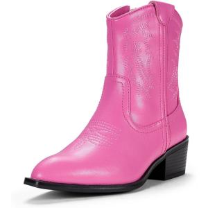 imageVepose Womens 9816 Cowboy Boots Ankle Western Short Cowgirl Embroidered Round Toe Low Heel Booties with Side ZipperWestern Cowboy Boots9816pink