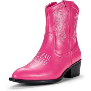 imageVepose Womens 9816 Cowboy Boots Ankle Western Short Cowgirl Embroidered Round Toe Low Heel Booties with Side ZipperWestern Cowboy Boots9816rose Pink