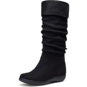 imageVepose Womens Knee High Comfortable Boots Suede Slouch Flat Boots for WomenSlouch Suede Boots942black