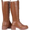 imageVepose Womens 953 Lace Platform Combat Knee High Boots with Comfort Chunky HeelPlatform953brownpu