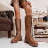 imageVepose Womens 953 Lace Platform Combat Knee High Boots with Comfort Chunky HeelPlatform953brownpu